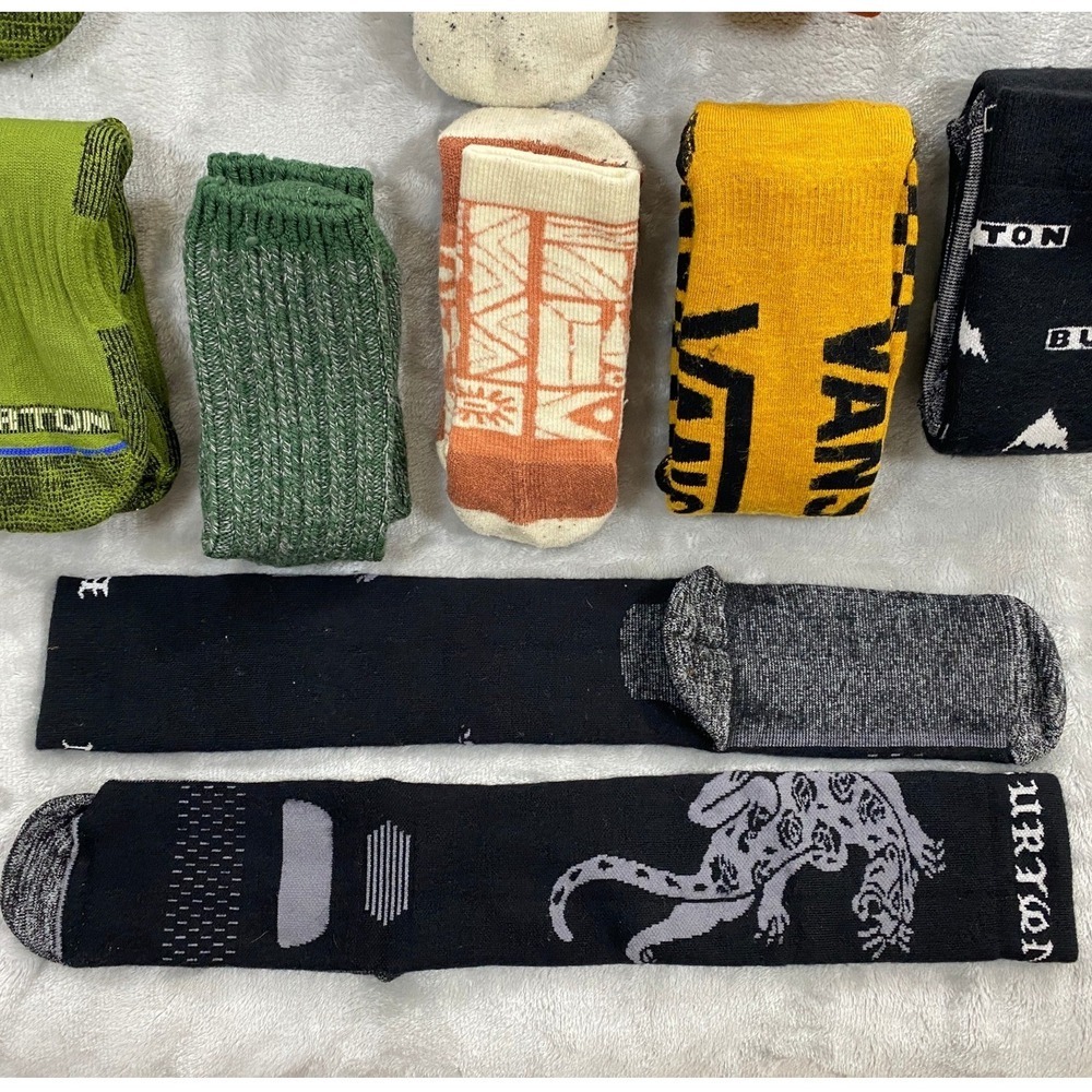 Bulk Lot 10 Pair Patagonia Burton Vans 100% Merino Wool Cushioned Socks Men 8-12 - Picture 9 of 10